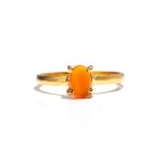 Natural Carnelian Oval Stone Stackable Delicate Ring Healing Cabochon Solid Gold Jewelry
