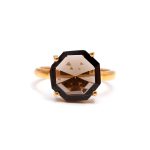 Natural Smoky Quartz Octagon Cut Gold Unique Engagement Ring Jewelry For Women