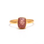 Natural Strawberry Quartz Cushion Gold Ring Statement Bezel Ring For Men