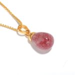 Natural Strawberry Quartz Teardrop Necklace Vintage Gold Jewelry Engagement Gift