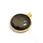 Natural Blue Golden Sheen Obsidian Round Shape Charm Pendant Gold Jewelry Halloween Gift