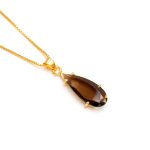 Natural Smoky Quartz Pear Shape Handmade Necklace Boho Gold Jewelry For Christmas Gift