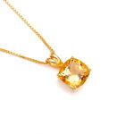 Natural Citrine Quartz Cushion Shape Statement Gold Necklace Pendant for Women