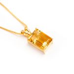 Natural Citrine Quartz Radiant Chain Pendant Unique Gold Jewelry Birthday Gift