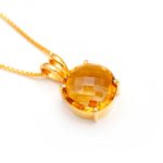 Natural Citrine Round Shape Pendant Necklace Vintage Gold Jewelry For Him