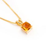 Natural Citrine Quartz Cushion Shape Necklace Elegant Gold Jewelry Gift For Love