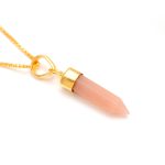 Natural Peach Moonstone Pencil Pendant Necklace Healing Gold Jewelry For Girlfriend