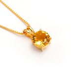 Natural Yellow Citrine Round Gemstone Necklace Gold Jewelry Gift For Her