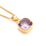 Natural Amethyst Cushion Shape Chain Necklace Briolette Gold Jewelry For Women