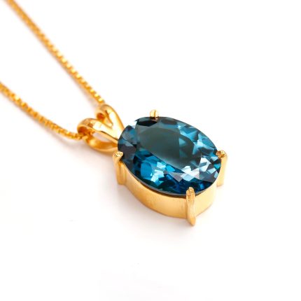 Natural London Blue Topaz Oval Necklace Handmade Gold Jewelry Unique Gift