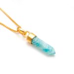 Natural Amazonite Pencil Chain Pendant Vintage Gold Jewelry Engagement Gift