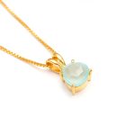 Natural Aqua Chalcedony Heart Chain Pendant Engagement Gold Jewelry