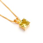 Natural Lemon Quartz Octagon Gold Necklace Vintage Jewelry Anniversary Gift