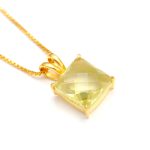 Natural Lemon Quartz Square Shape Wedding Necklace Gold Jewelry For Women