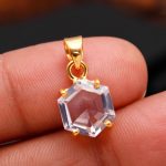 Natural Lavender Quartz Hexagon Shape Charm Pendant Gold Jewelry Unique Gift