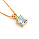 Natural Sky Blue Topaz Octagon Necklace Handmade Gold Jewelry Wedding Gift