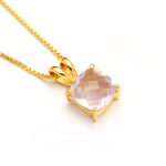 Natural Rose Quartz Cushion Necklace Statement Gold Jewelry Gift For Wife
