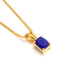 Natural Lapis lapis Cushion Chain Pendant Necklace Birthstone Gold Jewelry