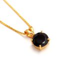 Natural Black Onyx Round Gemstone Necklace Dainty Gold Jewelry For Men