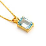 Natural Sky Blue Topaz Octagon Statement Necklace Healing Gold Jewelry