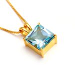 Natural Sky Blue Topaz Square Shape Gold Necklace Handmade Boho Jewelry