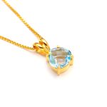 Natural Sky Blue Topaz Heart Pendant Necklace Vintage Gold Jewelry