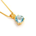 Natural Sky Blue Topaz Heart Shape Vintage Gold Necklace Jewelry For Women