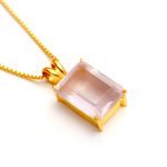 Natural Pink Rose Quartz Octagon Cut Gold Necklace Boho Jewelry Anniversary Gift