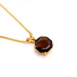 Natural Smoky Topaz Octagon Gold Necklace Handmade Jewelry Birthday Gift