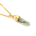 Natural Green Prehnite Pencil Shape Healing Necklace Unique Gold Jewelry