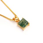 Natural Moss Agate Square Shape Vintage Necklace Birthstone Gold Jewelry