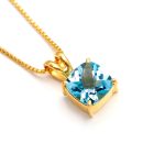 Natural Sky Blue Topaz Cushion Handmade Necklace Gold Jewelry For Bridal