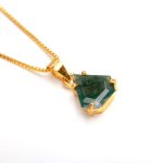 Natural Moss Agate Shield Shape Boho Necklace Engagement Gold Jewelry