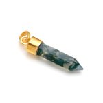 Natural Moss Agate Pencil Shape Charm Pendant Handmade Gold Jewelry