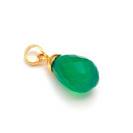 Natural Green Onyx Teardrop Birthstone Pendant Statement Gold Jewelry
