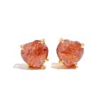 Natural Red Strawberry Quartz Heart Stud Earrings Unique Gold Jewelry