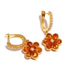 Natural Citrine Quartz Hoop Dangle Earrings Gold Wedding Jewelry