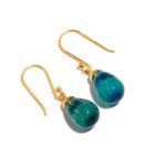 Natural Fluorite Teardrop Dangle Gold Earrings Handmade Jewelry For Her
