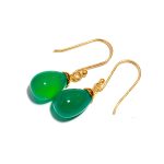 Natural Green Onyx Teardrop Dangle Earrings Anniversary Gold Jewelry