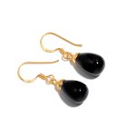Natural Black Onyx Teardrop Dangle Earrings Statement Gold Jewelry