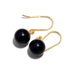 Natural Black Onyx Ball Dangle Earrings Gold Jewelry Birthday Gift