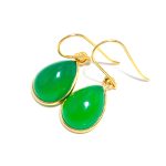 Natural Green Onyx Teardrop Dangle Gold Earrings Unique Jewelry