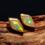 Natural Fire Ethiopian Opal Kite Stud Earrings Vintage Gold Jewelry