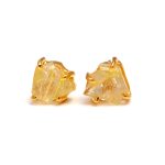 Natural Golden Rutile Shield Shape Stud Earrings Healing Gold Jewelry