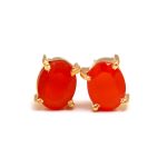 100% Natural Carnelian Oval Shape Stud Earrings Vintage Gold Jewelry