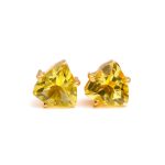 Natural Lemon Quartz Trillion Shape Gold Stud Earrings Unique Birthday Gift
