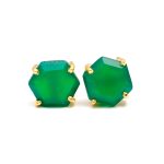 Natural Green Onyx Hexagon Stud Earrings Statement Gold Jewelry