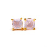 Natural Lavender Quartz Octagon Gold Stud Earrings Birthday Gift For Her