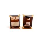 Natural Smoky Quartz Octagon Boho Stud Earrings Gold Healing Jewelry
