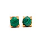 Natural Malachite Hexagon Vintage Stud Earrings Statement Gold Jewelry